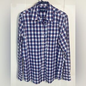 Wrangler Blue and Red Button Up Shirt Size Large